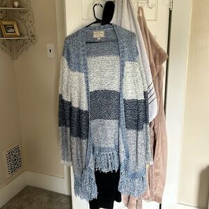 Lucky brand, large blue striped cardigan